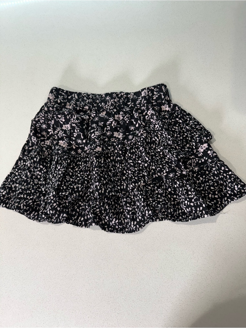 Tiered Black Floral Mini Skirt - Women's